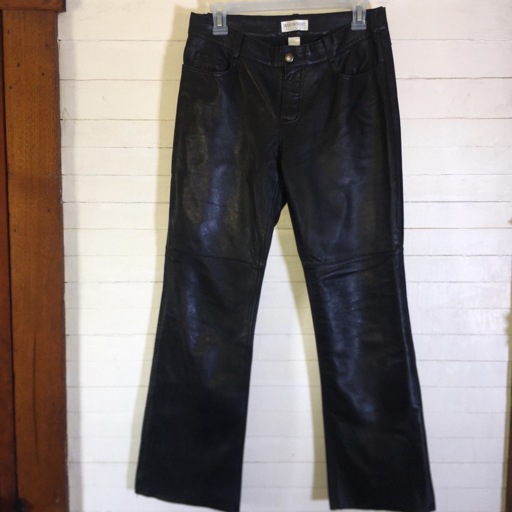 Hugo Buscoti High Rise Black Leather Pants